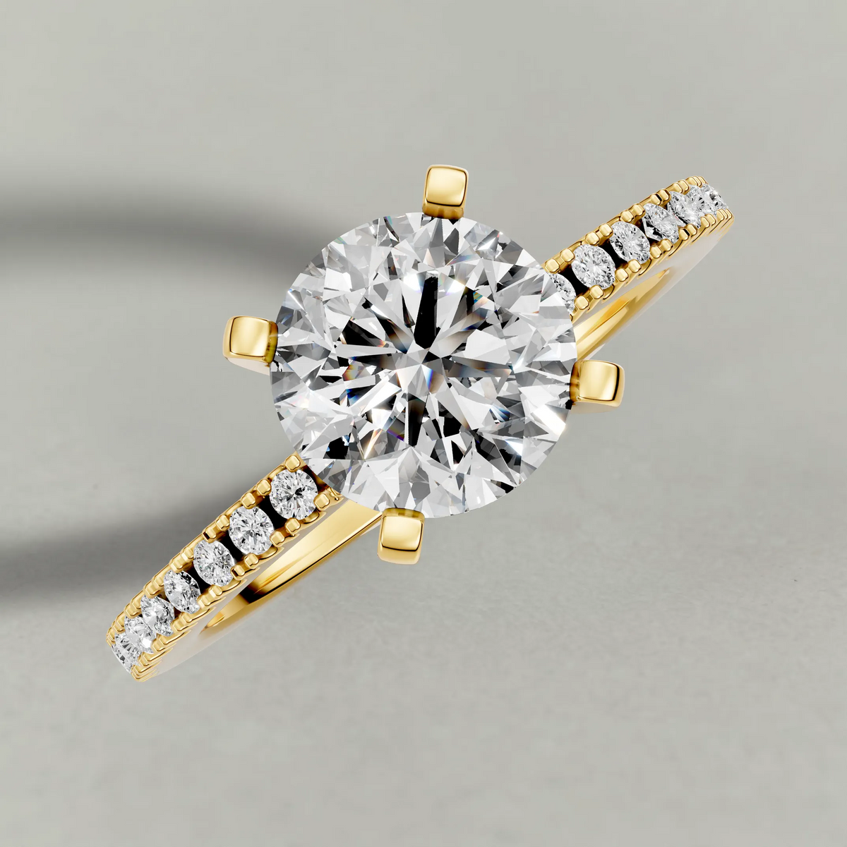 Micro-Pavé Shoulder Engagement Ring (71103) in Yellow Gold from top 3/4 angle