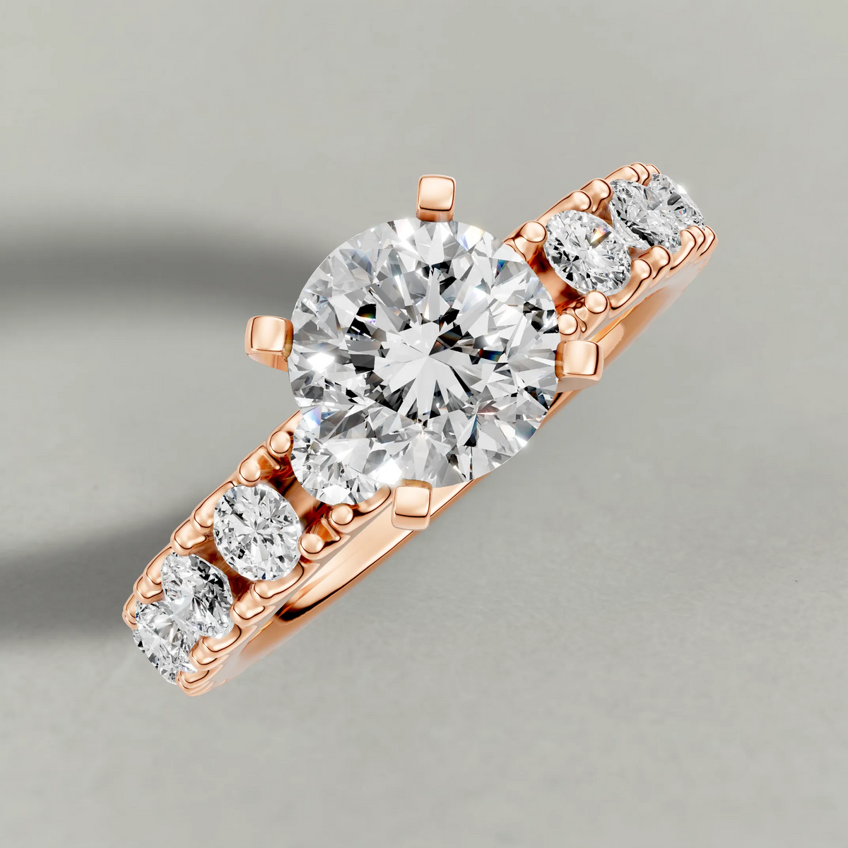 Classic Diamond Shoulder Engagement Ring (71104) in Rose Gold from top 3/4 angle