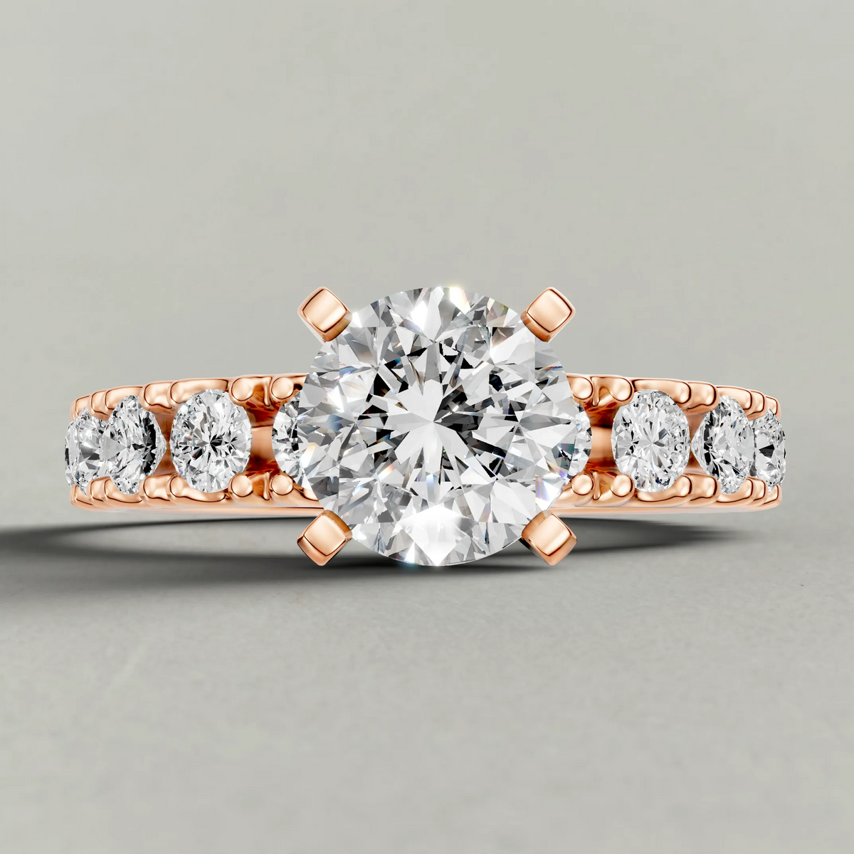 Classic Diamond Shoulder Engagement Ring (71104) in Rose Gold zoomed in on diamond