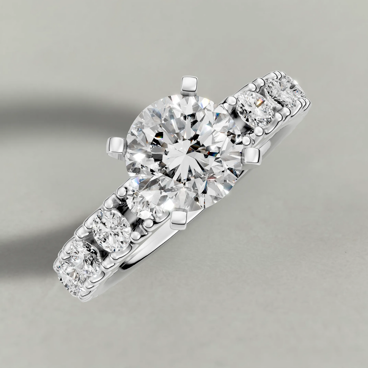 Classic Diamond Shoulder Engagement Ring (71104) in White Gold from top 3/4 angle
