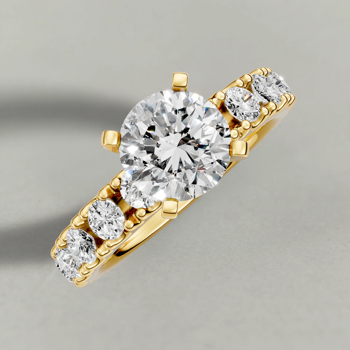 Classic Diamond Shoulder Engagement Ring (71104) in Yellow Gold from top 3/4 angle