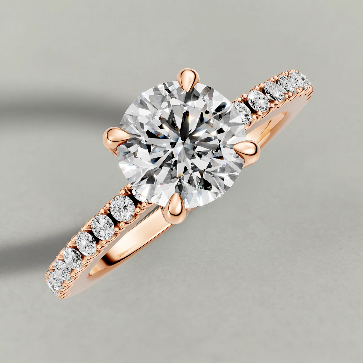 Cathedral Pavé Shoulder Engagement Ring (71116) in Rose Gold from top 3/4 angle