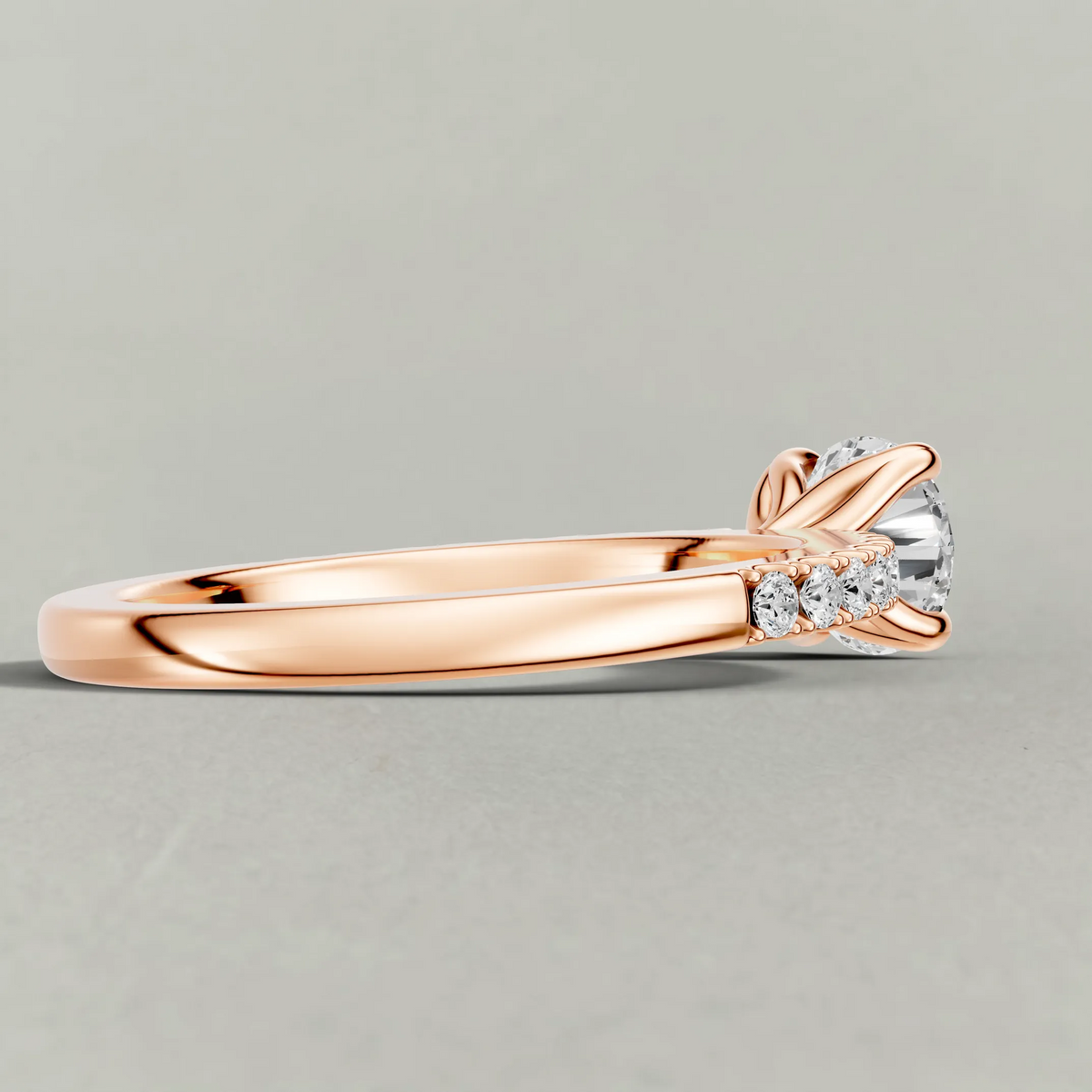 Cathedral Pavé Shoulder Engagement Ring (71116) in Rose Gold from back angle