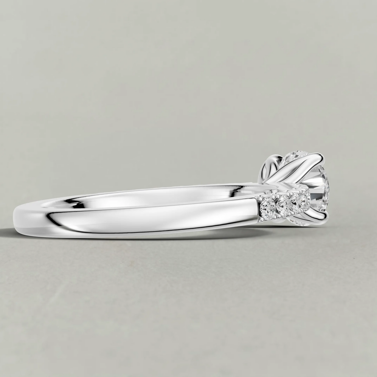 Cathedral Pavé Shoulder Engagement Ring (71116) in White Gold from back angle