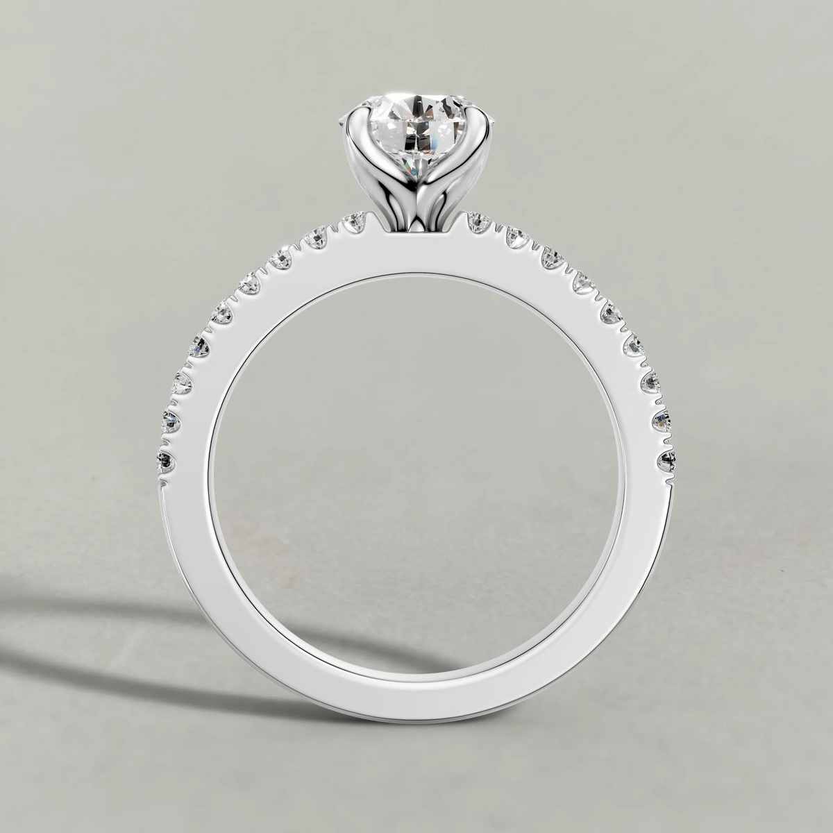 Cathedral Pavé Shoulder Engagement Ring (71116) in White Gold from front angle