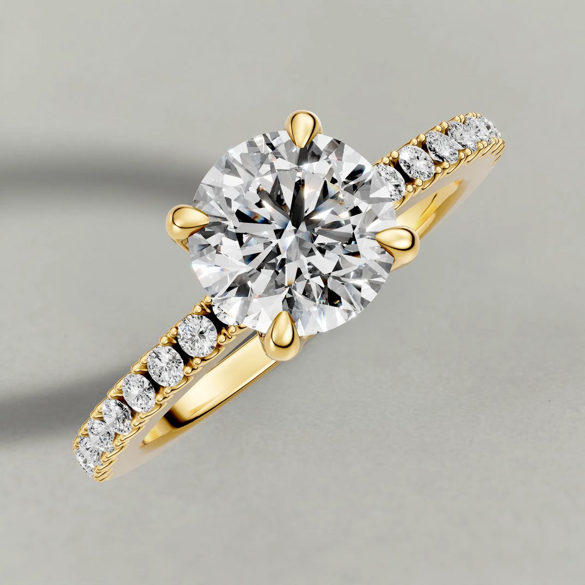 Cathedral Pavé Shoulder Engagement Ring (71116) in Yellow Gold from top 3/4 angle