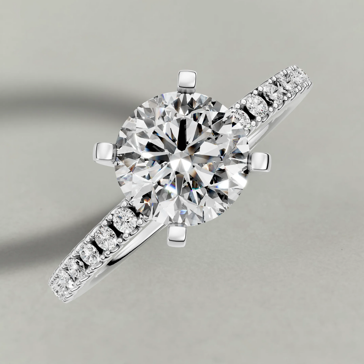 Four-Prong Pavé Shoulder Engagement Ring (71118) in Platinum from top 3/4 angle