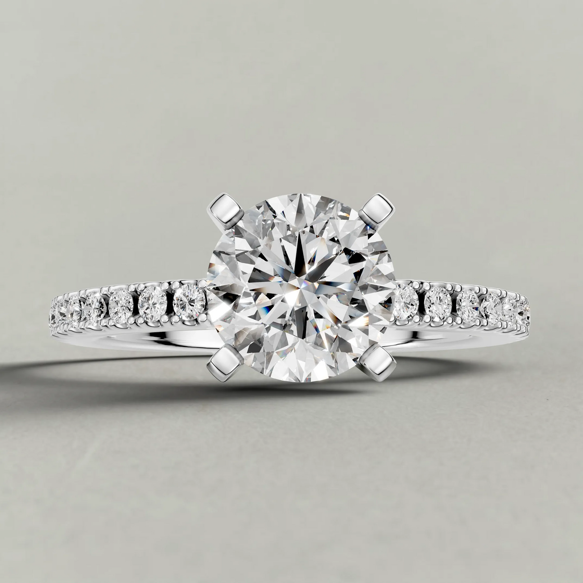 Four-Prong Pavé Shoulder Engagement Ring (71118) in Platinum zoomed in on diamond