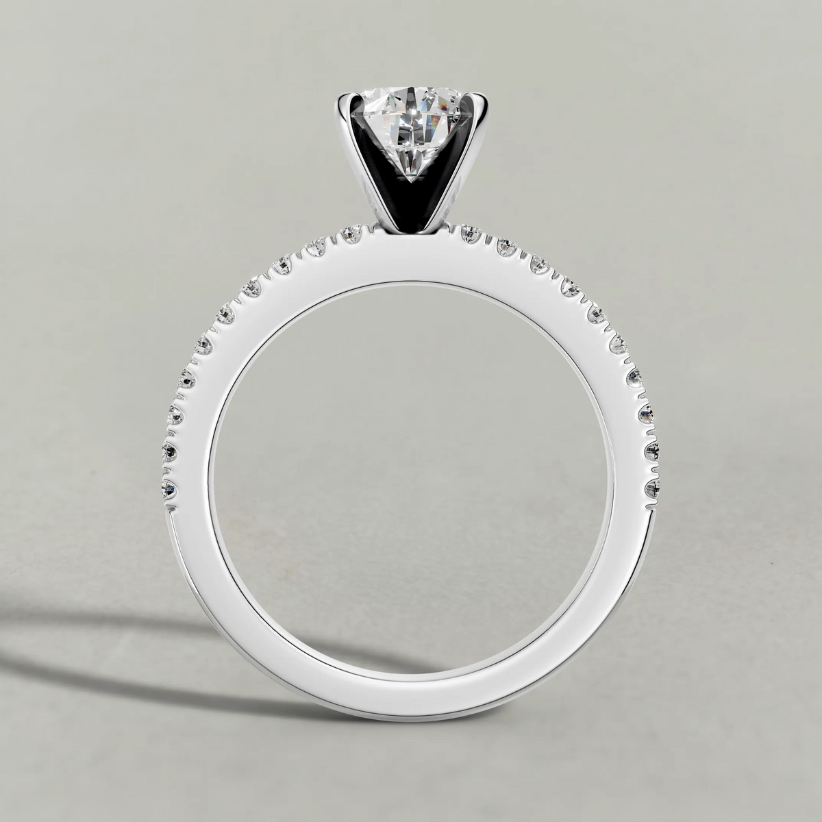 Four-Prong Pavé Shoulder Engagement Ring (71118) in Platinum from front angle