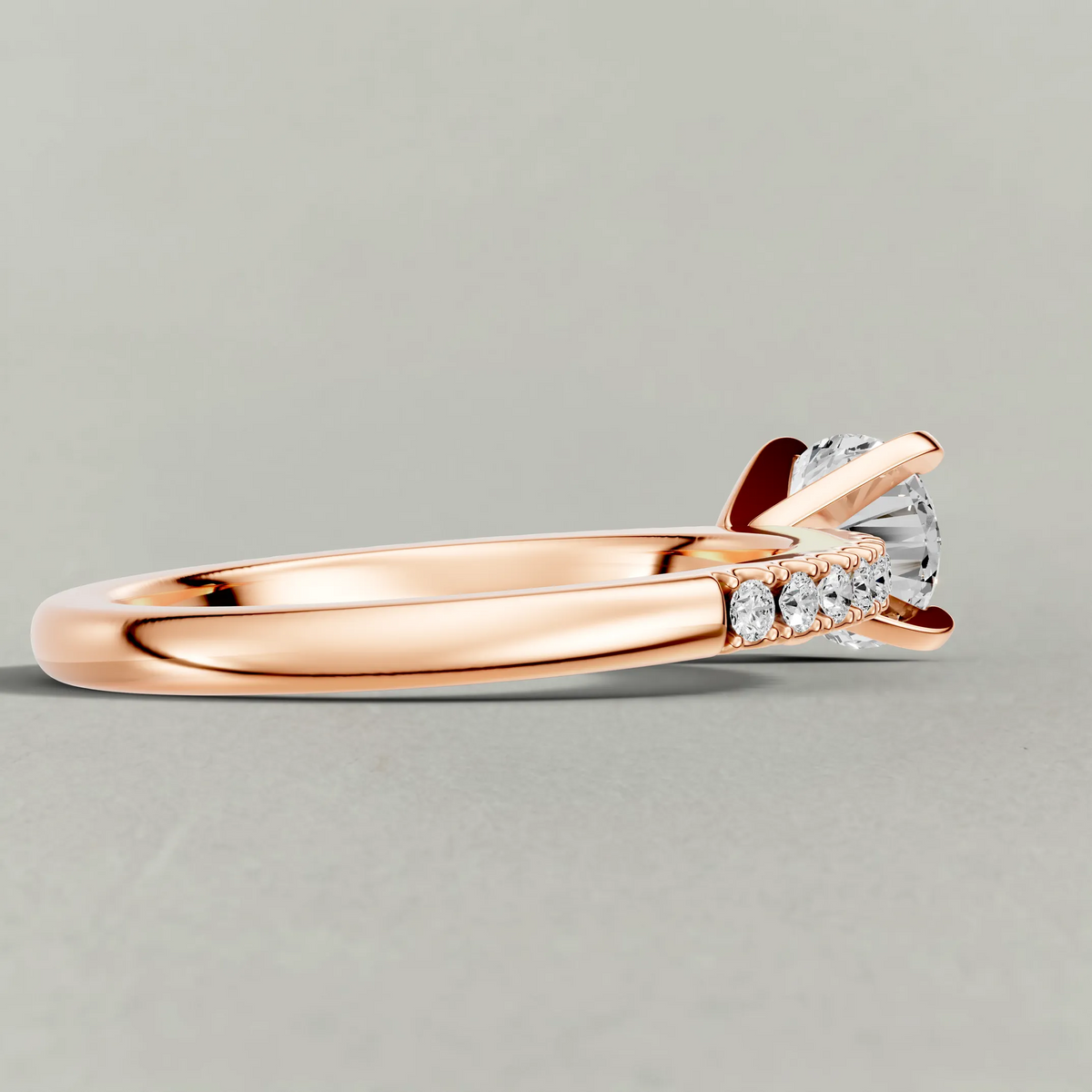 Four-Prong Pavé Shoulder Engagement Ring (71118) in Rose Gold from back angle