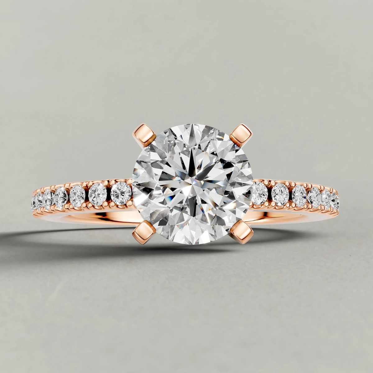 Four-Prong Pavé Shoulder Engagement Ring (71118) in Rose Gold zoomed in on diamond