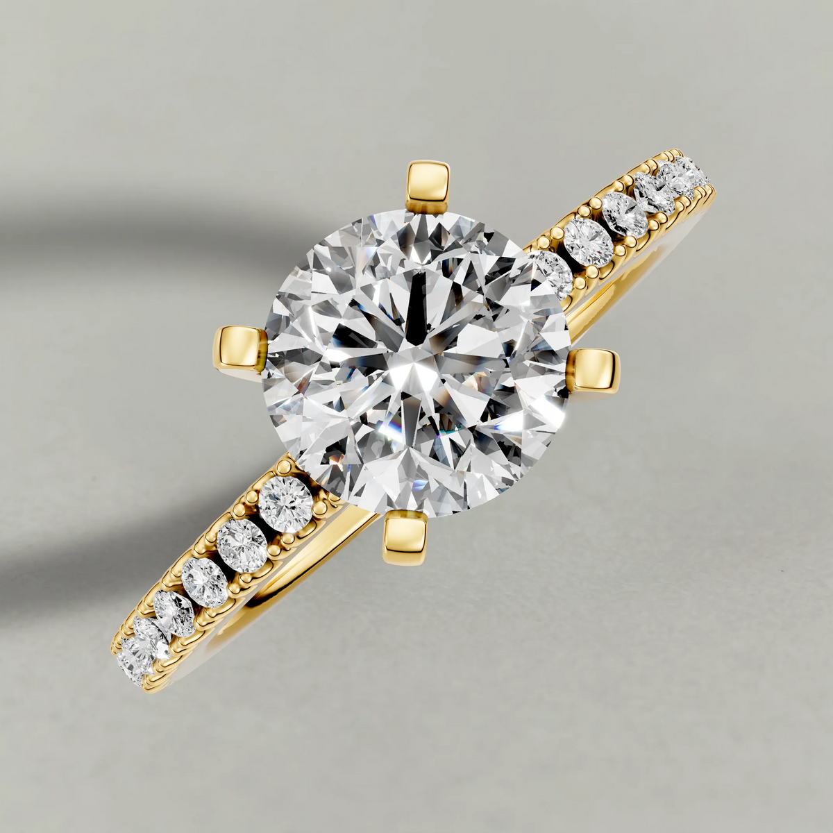 Four-Prong Pavé Shoulder Engagement Ring (71118) in Yellow Gold from top 3/4 angle