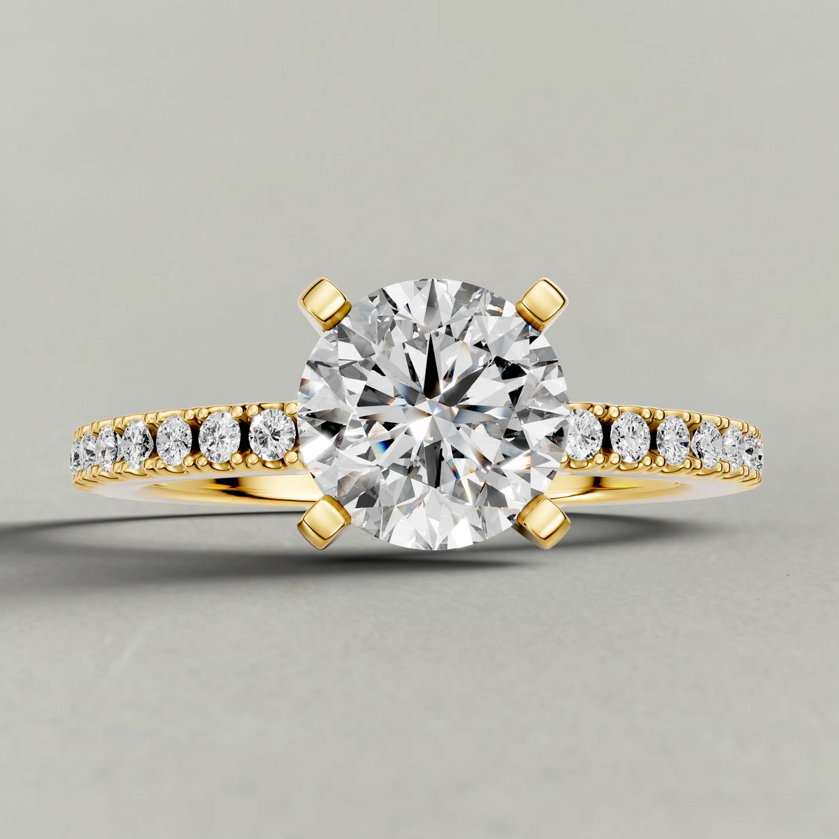 Four-Prong Pavé Shoulder Engagement Ring (71118) in Yellow Gold zoomed in on diamond