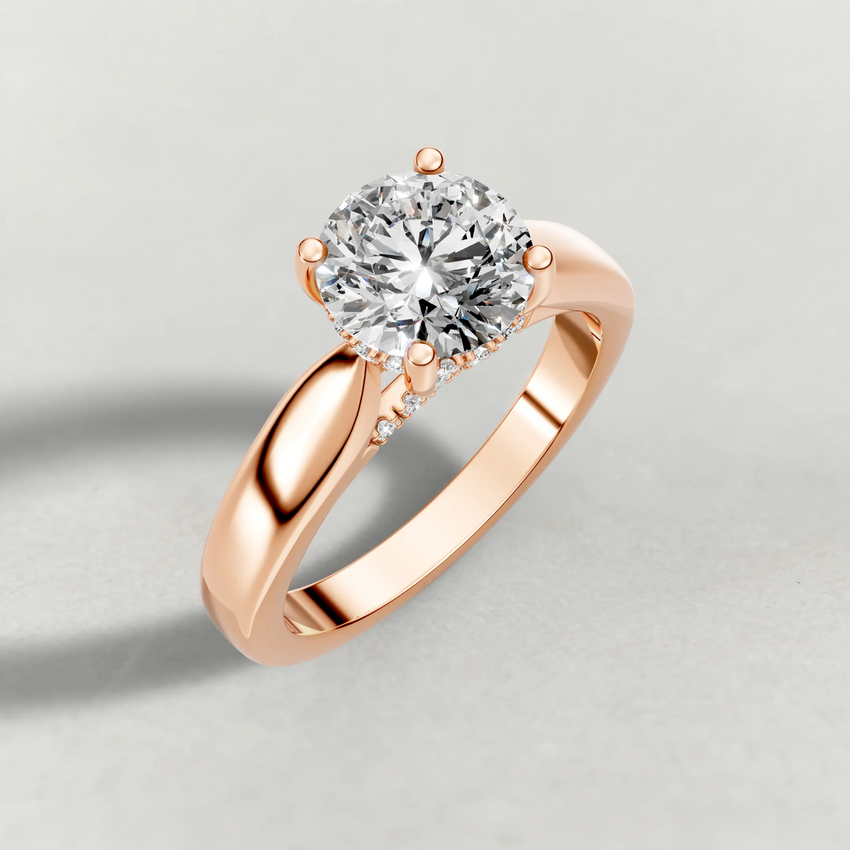Polished Ridge Engagement Ring (71128) in Rose Gold from top 3/4 angle