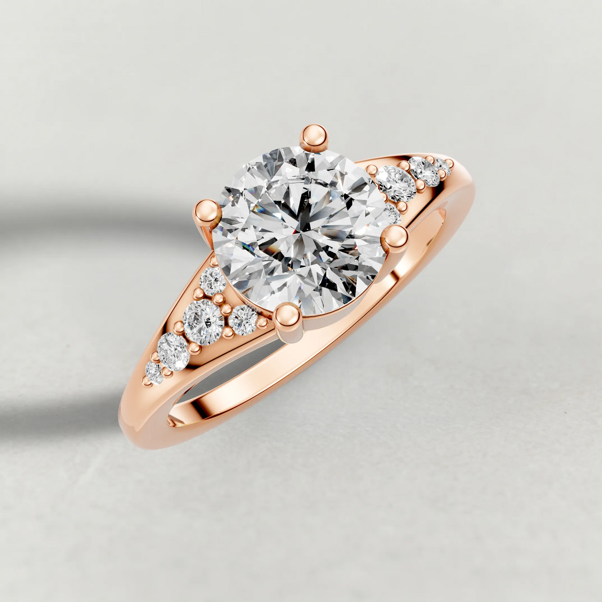 Sculpted Pavé Shoulder Engagement Ring (71229) in Rose Gold from top 3/4 angle