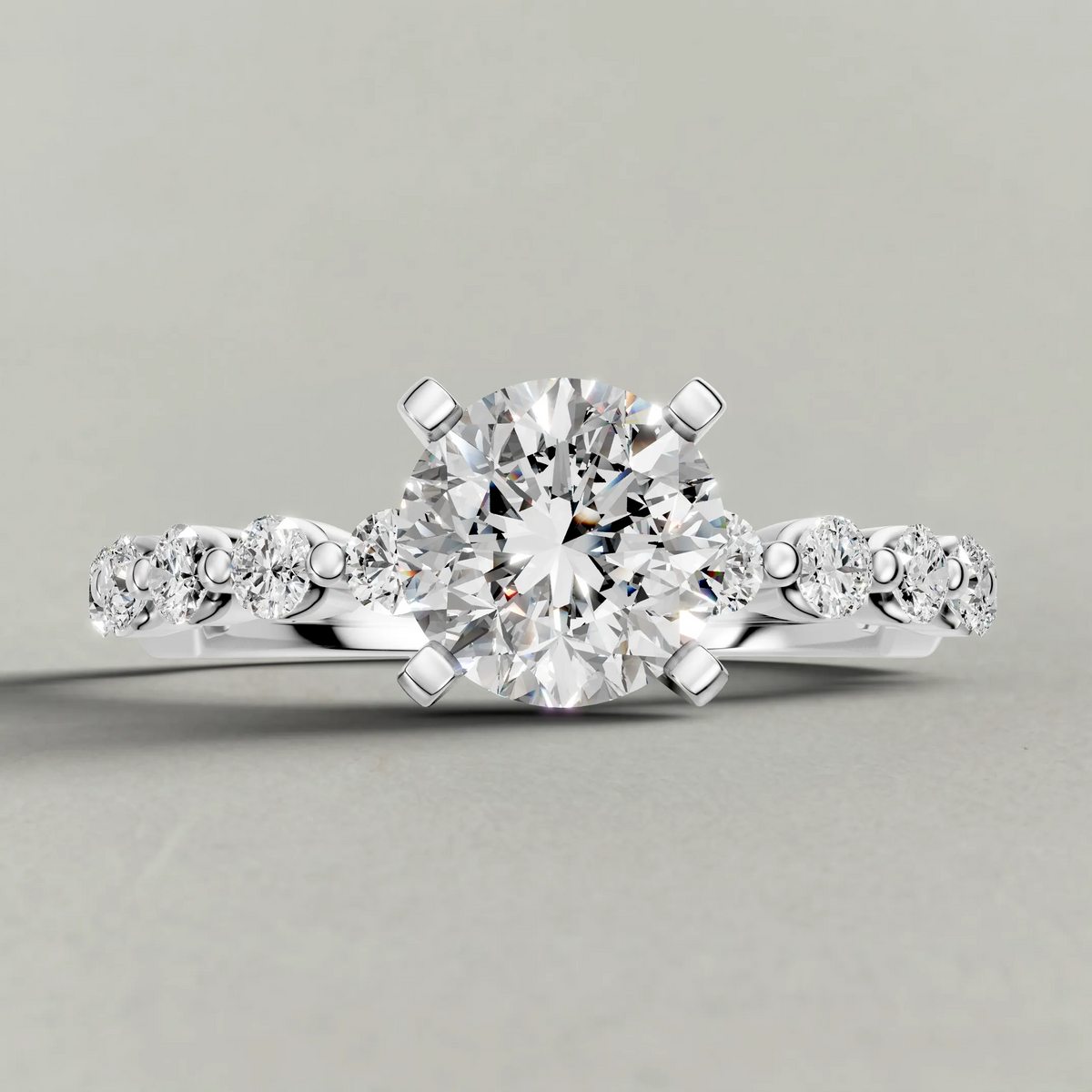Scalloped Diamond Shoulder Engagement Ring (71267) in White Gold zoomed in on diamond