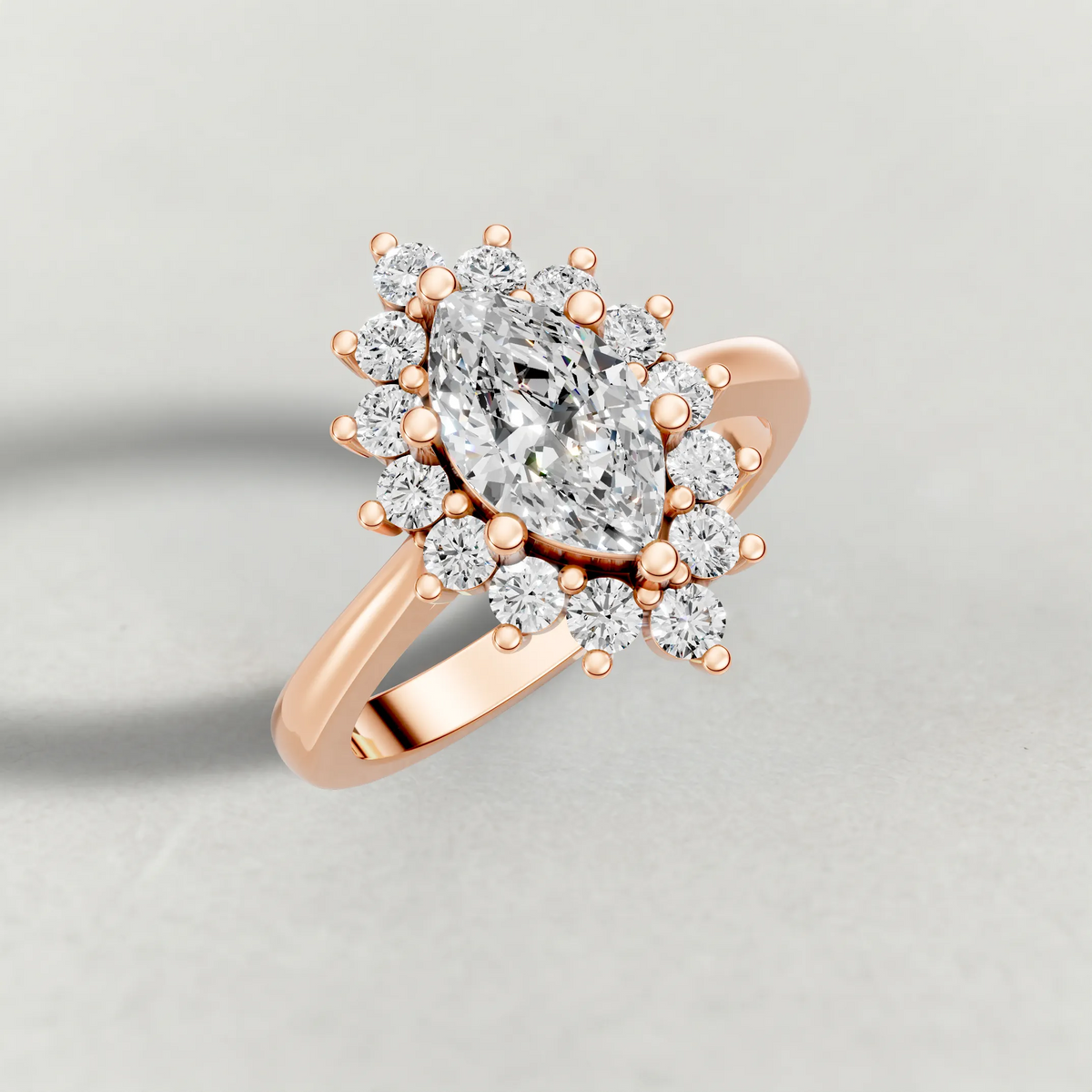 Cluster Halo Engagement Ring (71300) in Rose Gold from top 3/4 angle