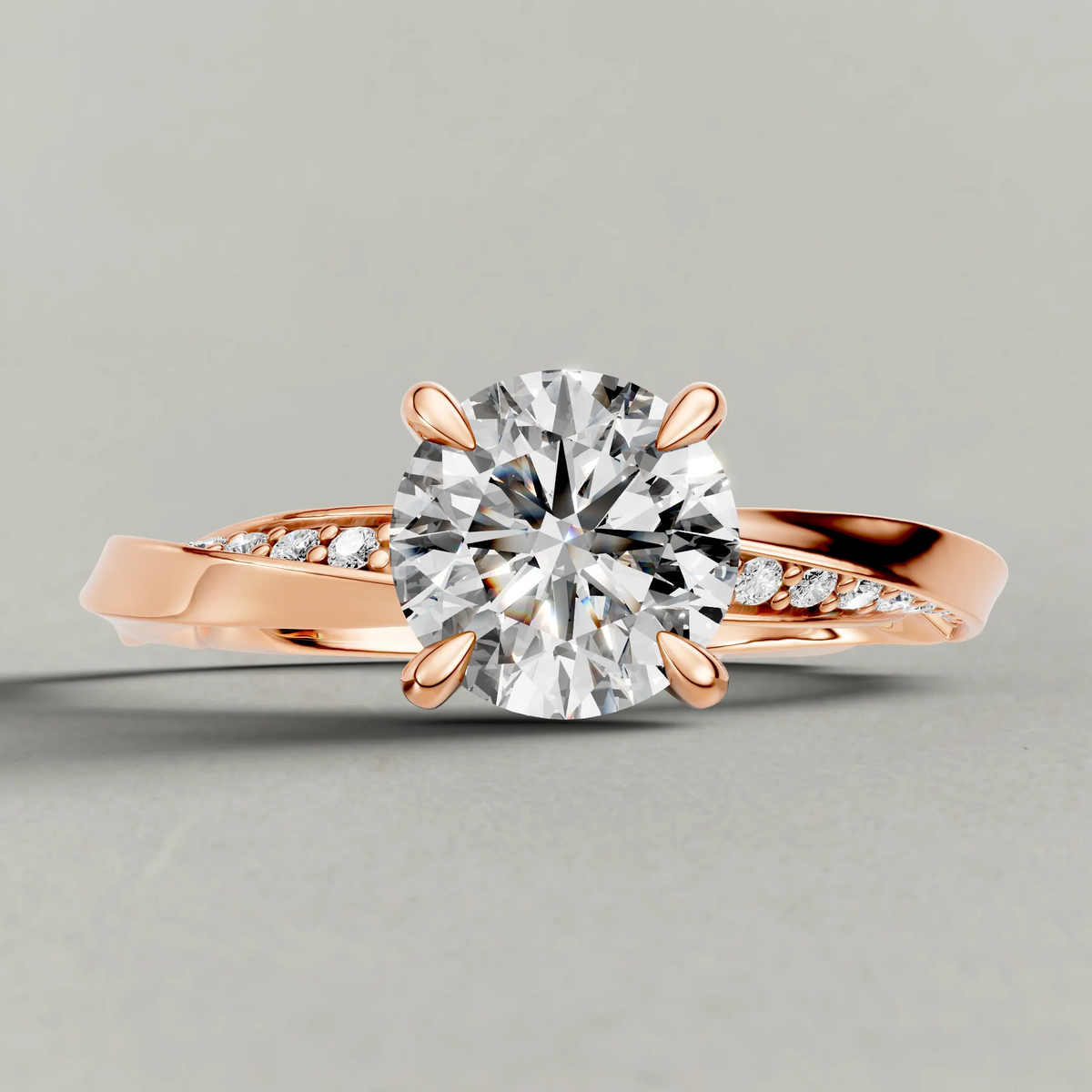 Double Pavé Band Engagement Ring (71353) in Rose Gold zoomed in on diamond