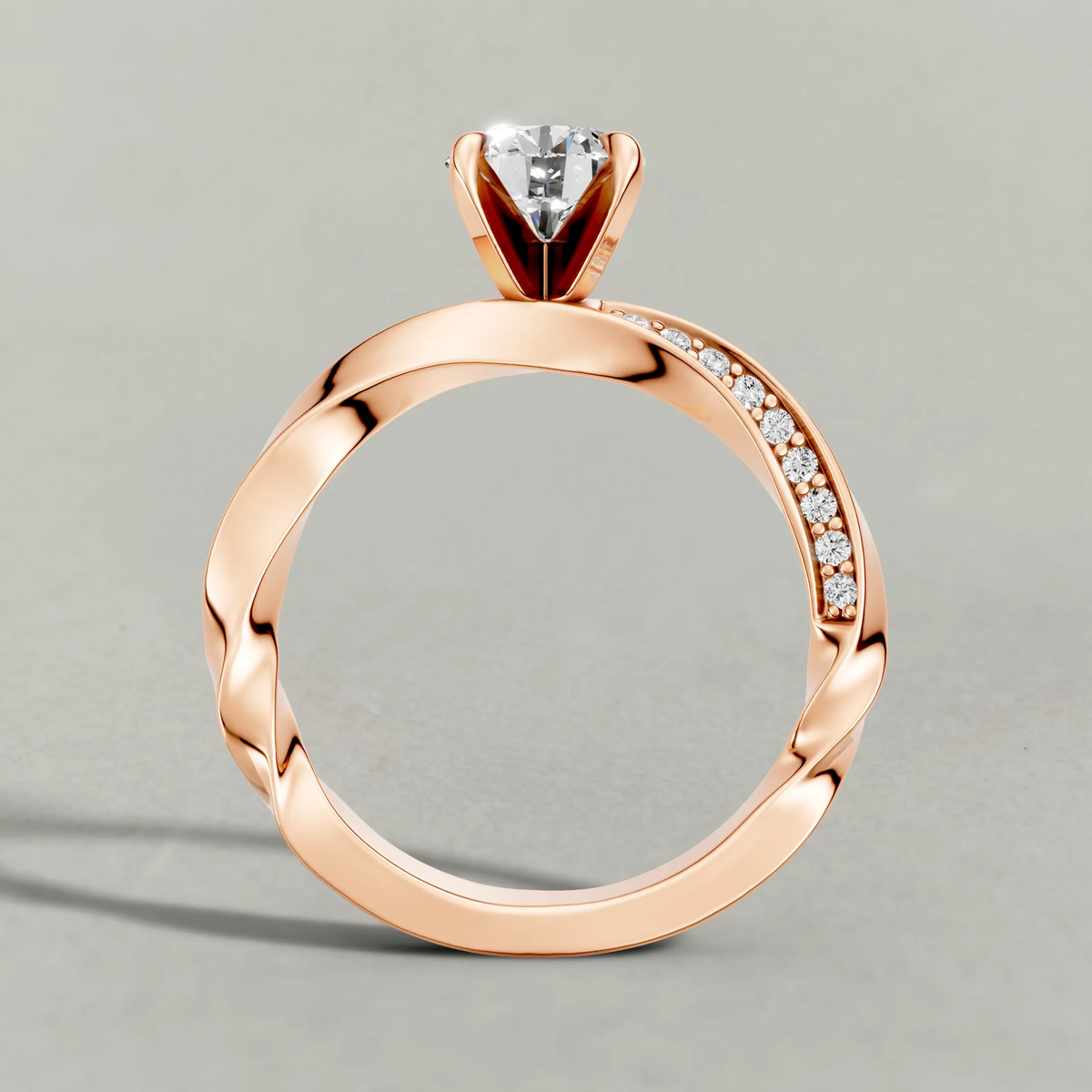 Double Pavé Band Engagement Ring (71353) in Rose Gold from front angle