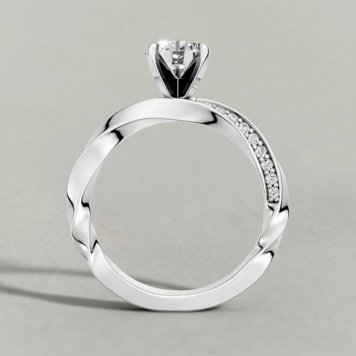 Double Pavé Band Engagement Ring (71353) in White Gold from front angle