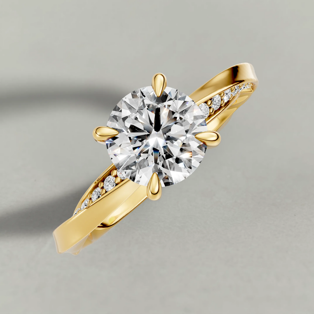 Double Pavé Band Engagement Ring (71353) in Yellow Gold from top 3/4 angle