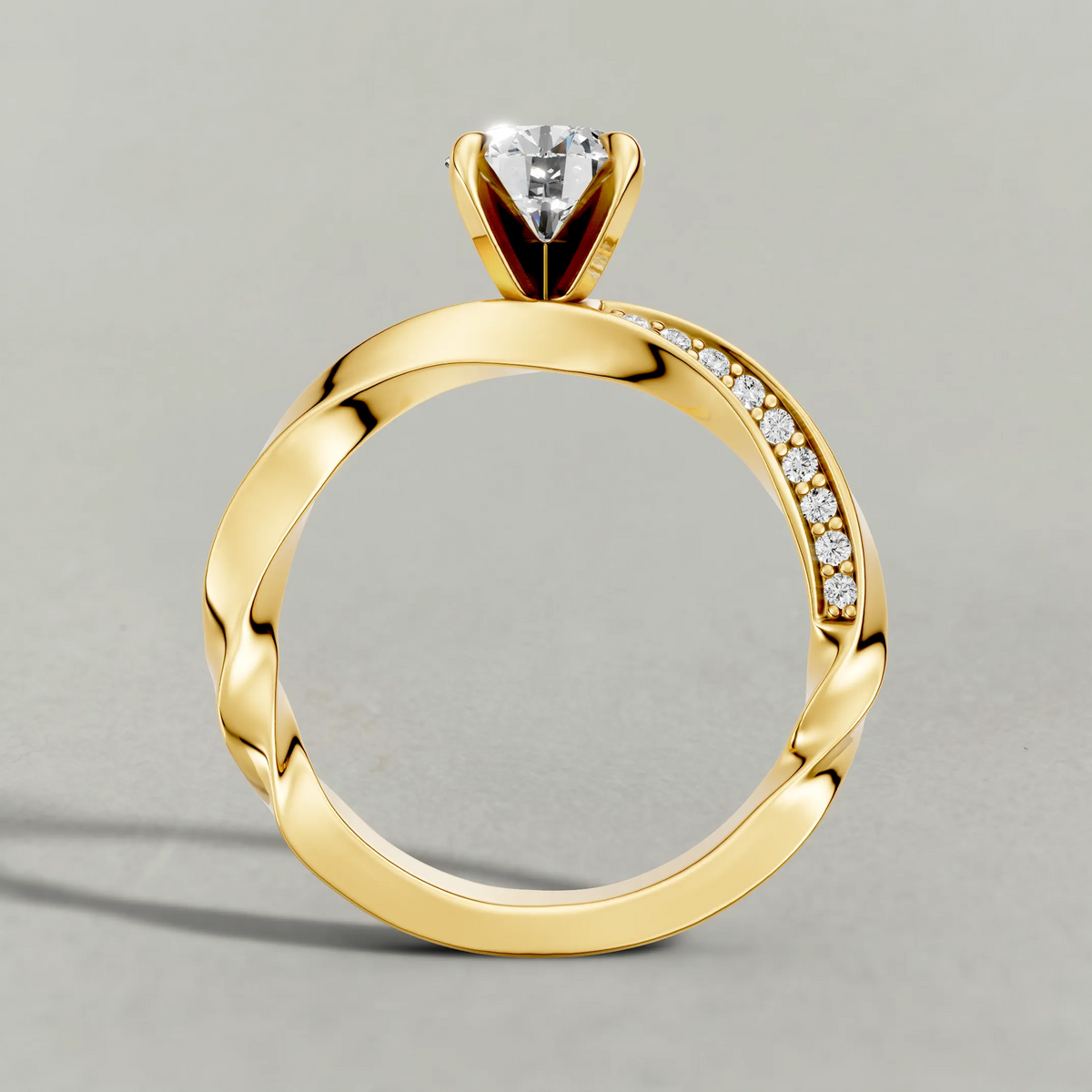 Double Pavé Band Engagement Ring (71353) in Yellow Gold from front angle