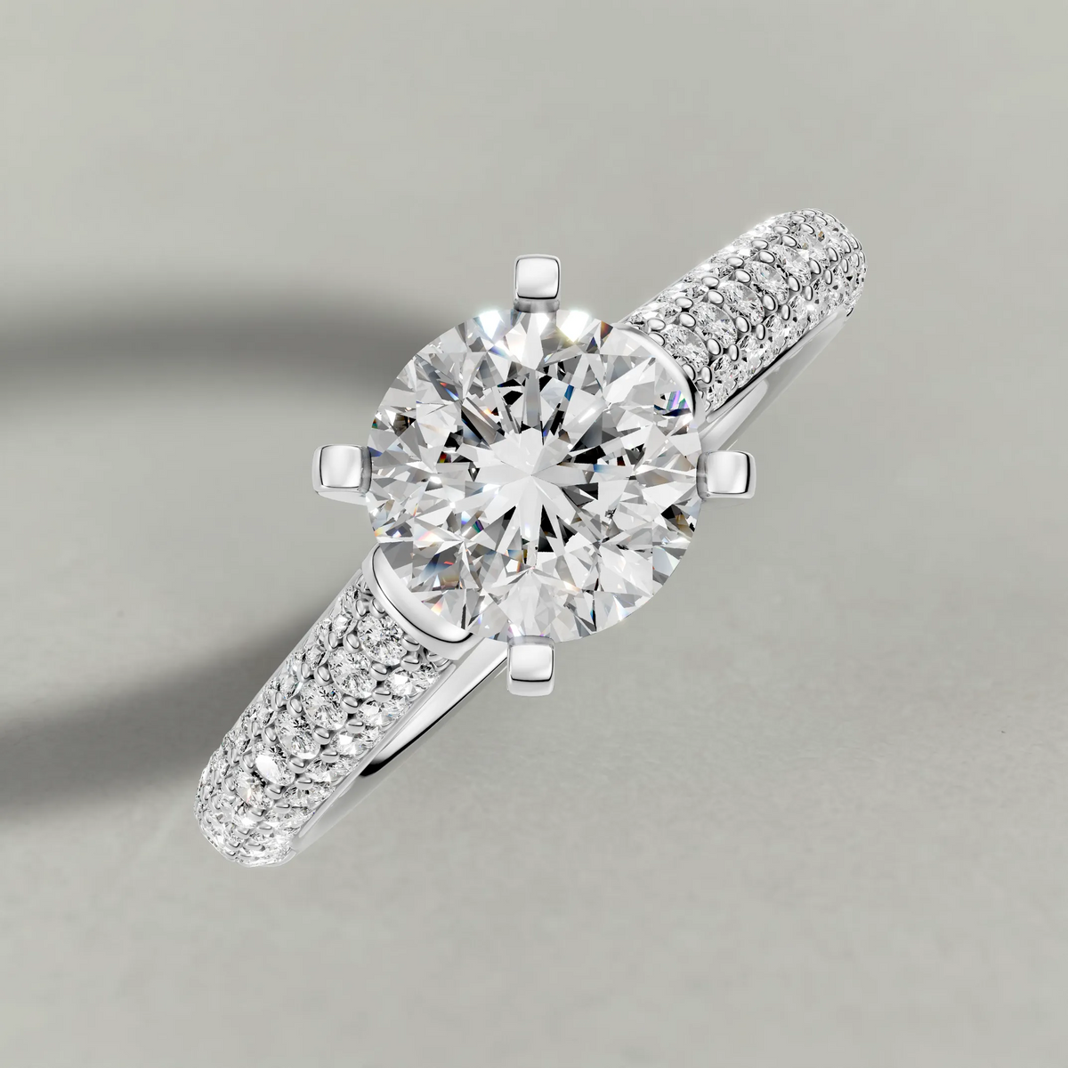 Double-Row Pavé Shoulder Engagement Ring (71425) in White Gold from top 3/4 angle
