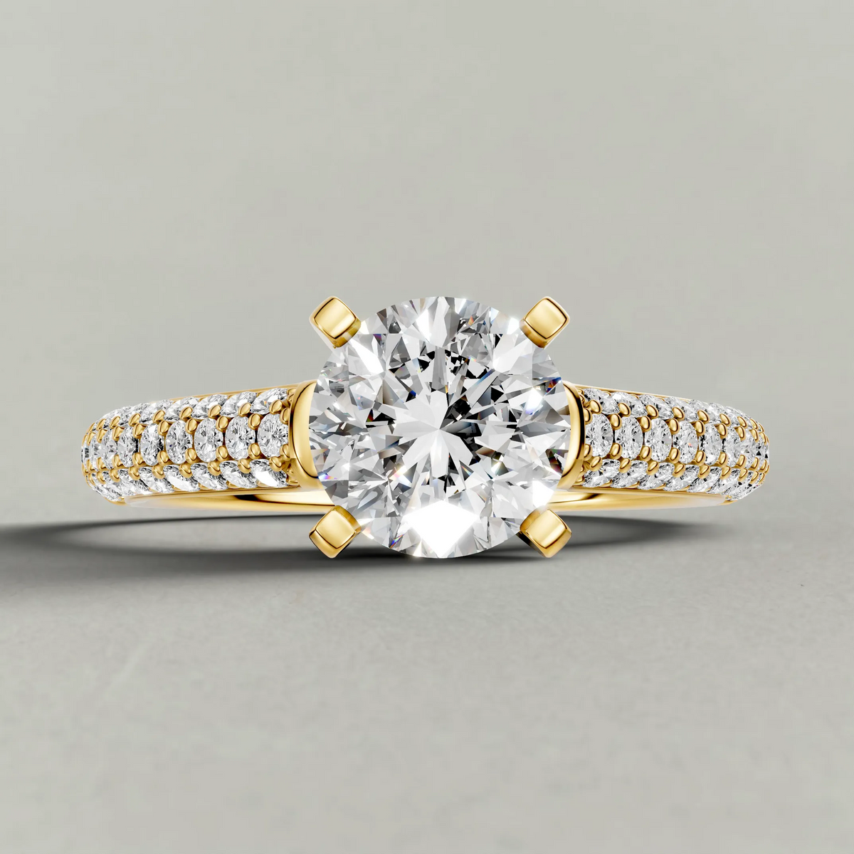 Double-Row Pavé Shoulder Engagement Ring (71425) in Yellow Gold zoomed in on diamond