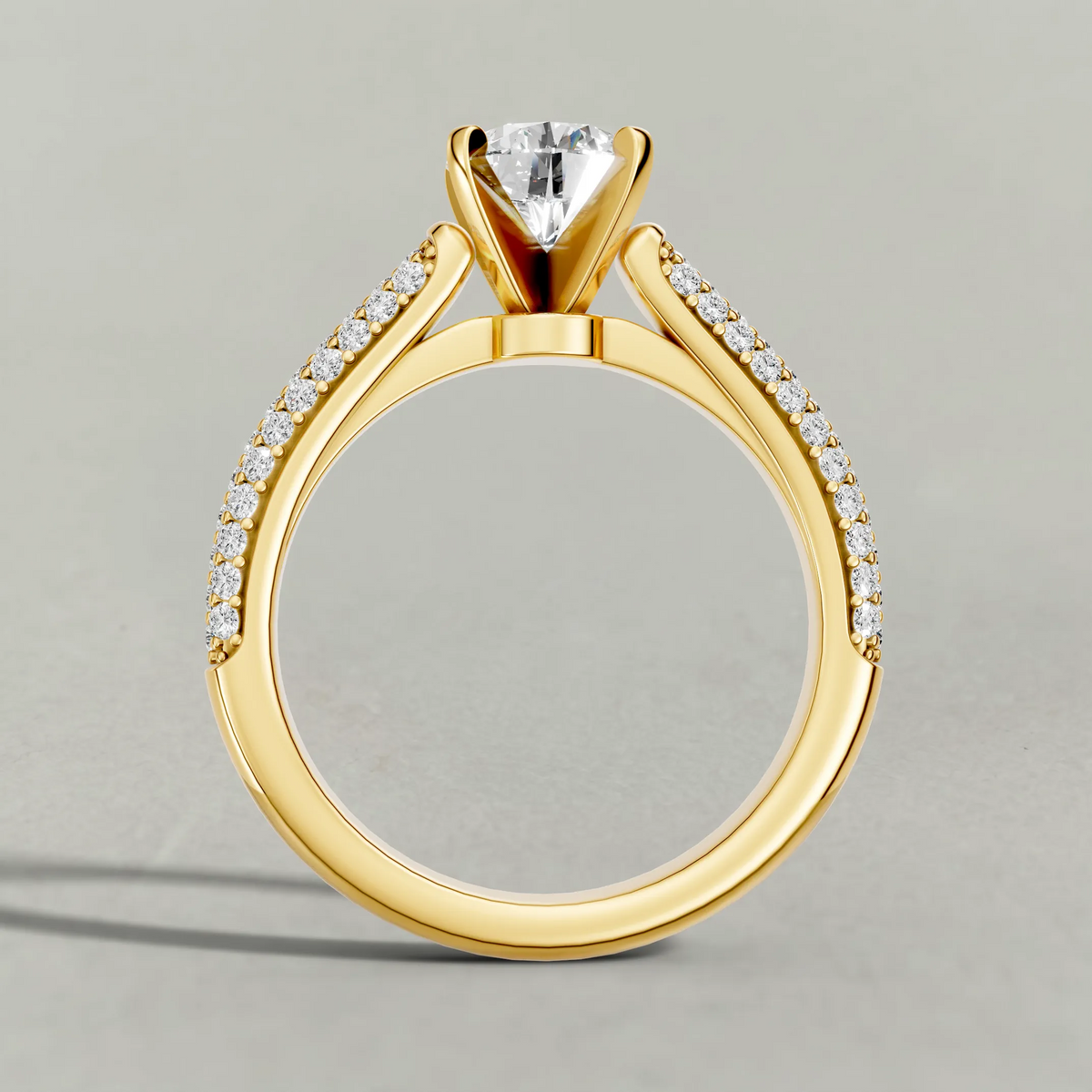 Double-Row Pavé Shoulder Engagement Ring (71425) in Yellow Gold from front angle