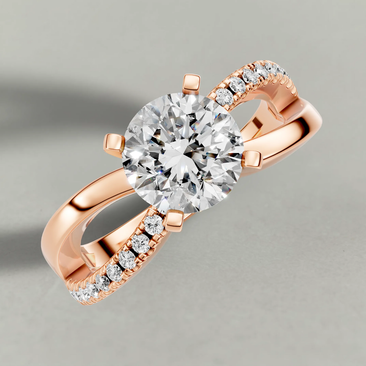 Sweeping Split-Shank Engagement Ring (71481) in Rose Gold from top 3/4 angle