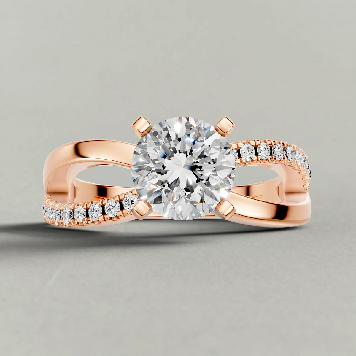 Sweeping Split-Shank Engagement Ring (71481) in Rose Gold zoomed in on diamond