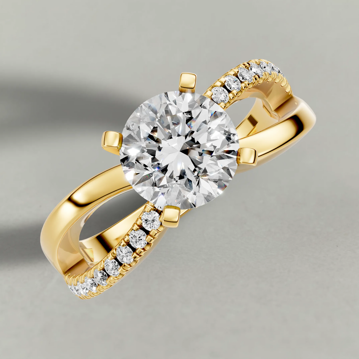 Sweeping Split-Shank Engagement Ring (71481) in Yellow Gold from top 3/4 angle