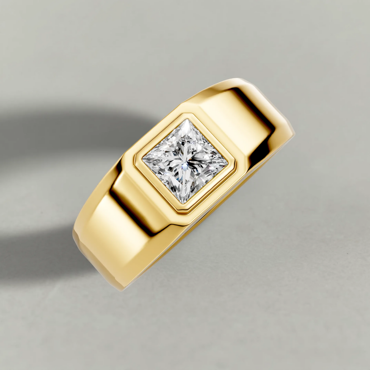 Flush-Set Wide Band Engagement Ring (71536) in Yellow Gold from top 3/4 angle