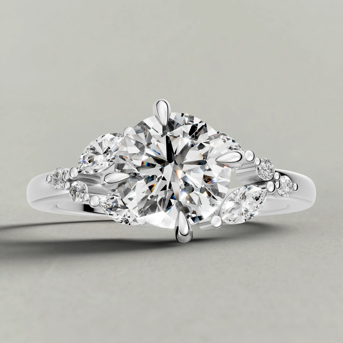 Vine-Inspired Engagement Ring (72161) in Platinum zoomed in on diamond