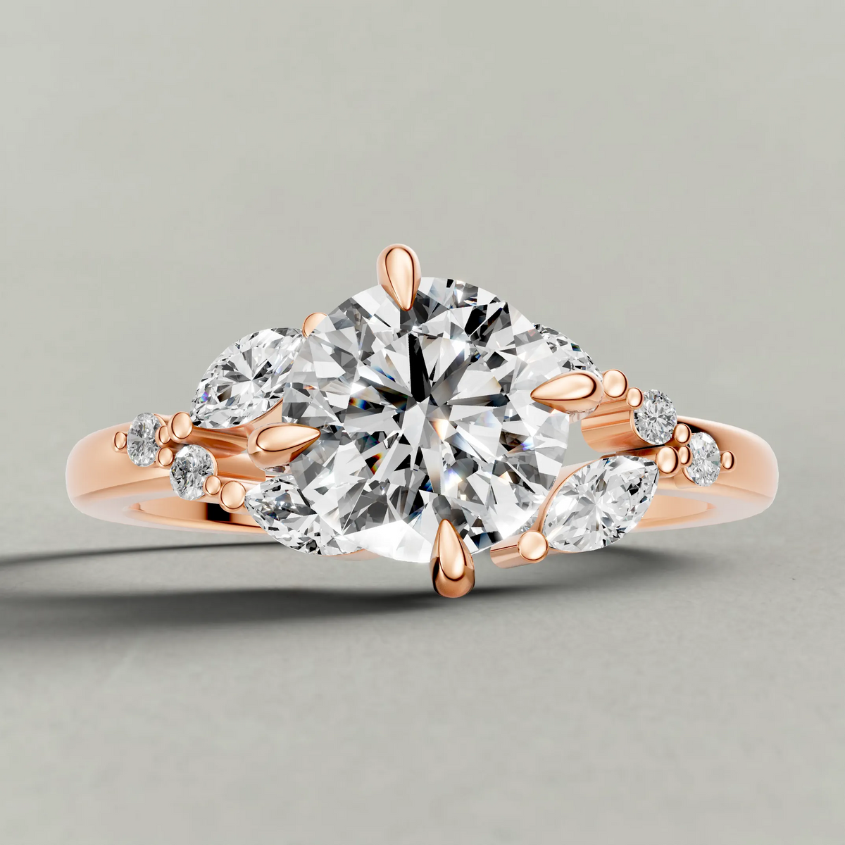 Vine-Inspired Engagement Ring (72161) in Rose Gold zoomed in on diamond