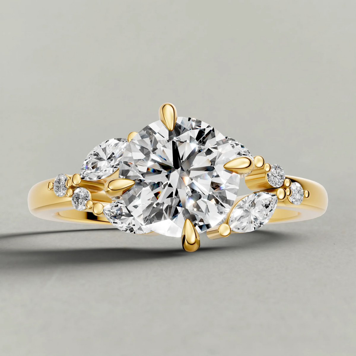 Vine-Inspired Engagement Ring (72161) in Yellow Gold zoomed in on diamond