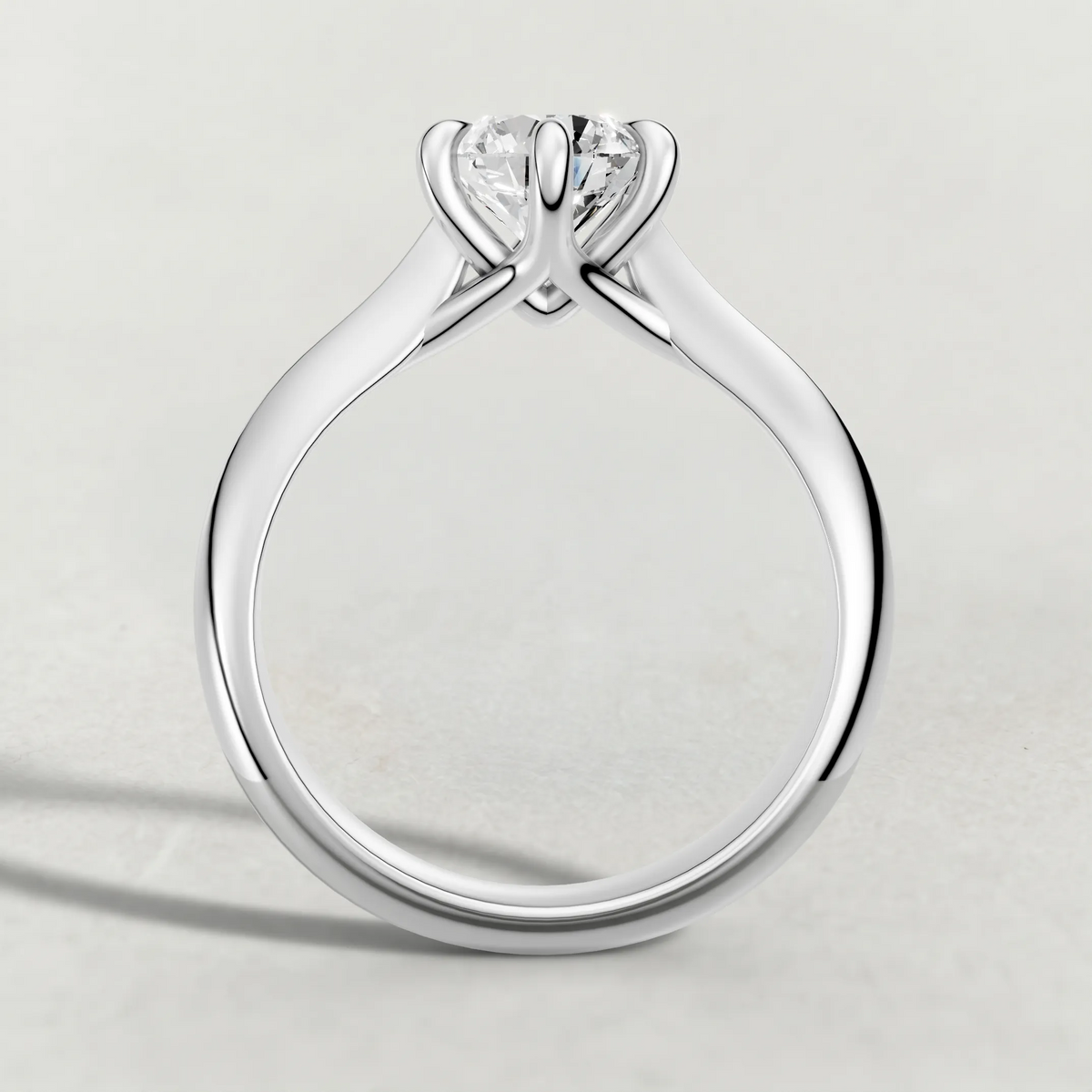 Curved Cathedral Solitaire Engagement Ring (72233) in White Gold from front angle