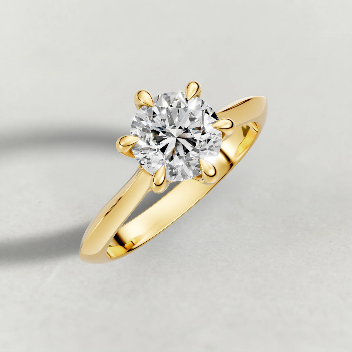 Curved Cathedral Solitaire Engagement Ring (72233) in Yellow Gold from top 3/4 angle