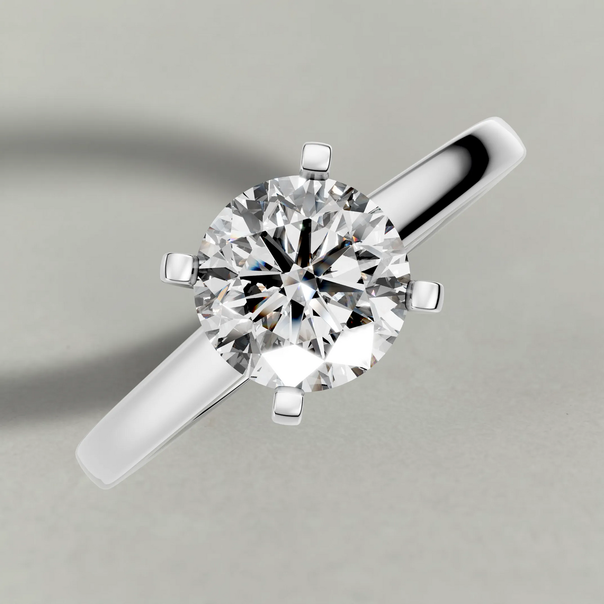 Pinched Cathedral Solitaire Engagement Ring (72236) in White Gold from top 3/4 angle