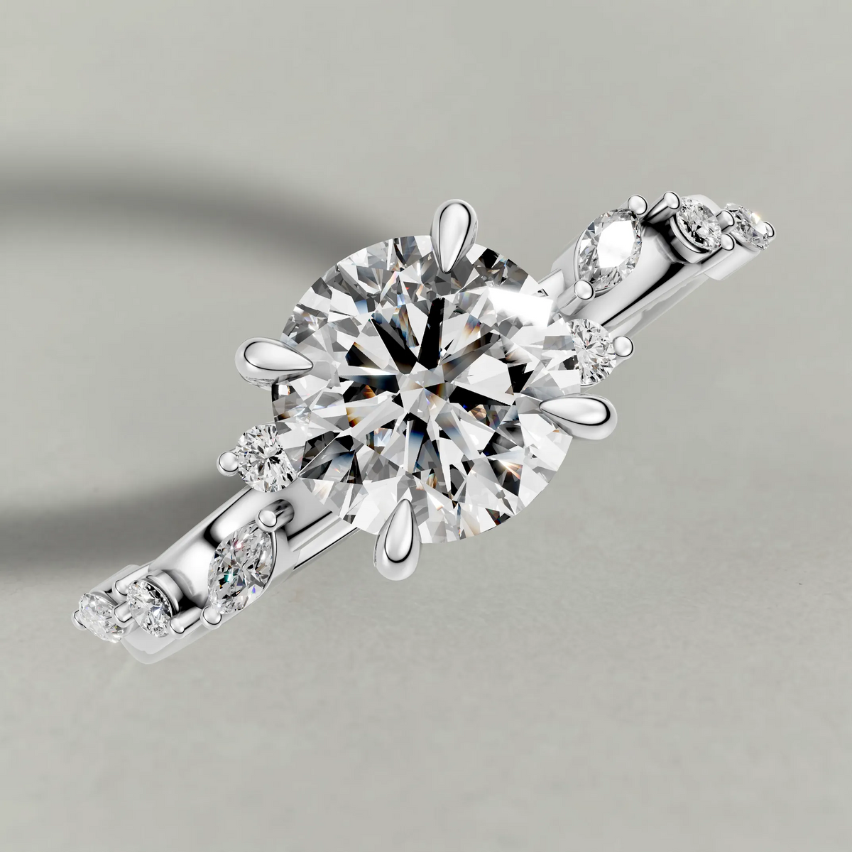 Beaded Diamond Shoulder Engagement Ring (72249) in Platinum from top 3/4 angle
