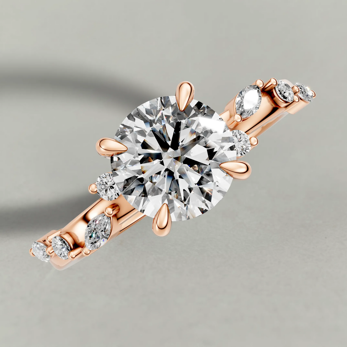 Beaded Diamond Shoulder Engagement Ring (72249) in Rose Gold from top 3/4 angle