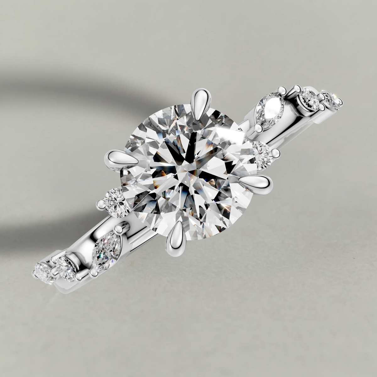 Beaded Diamond Shoulder Engagement Ring (72249) in White Gold from top 3/4 angle