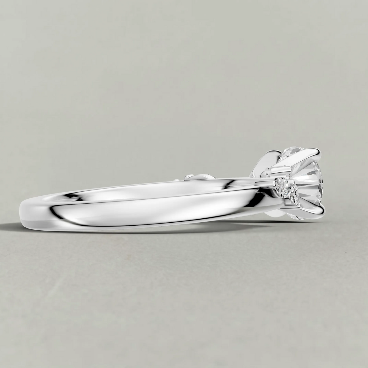 Beaded Diamond Shoulder Engagement Ring (72249) in White Gold from back angle
