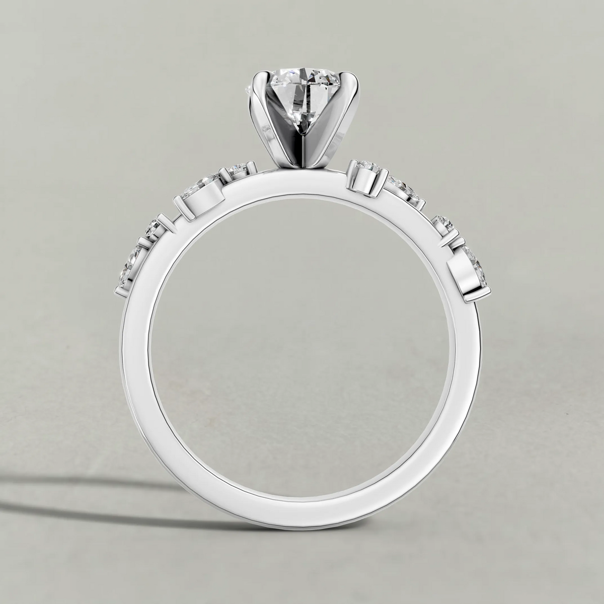 Beaded Diamond Shoulder Engagement Ring (72249) in White Gold from front angle