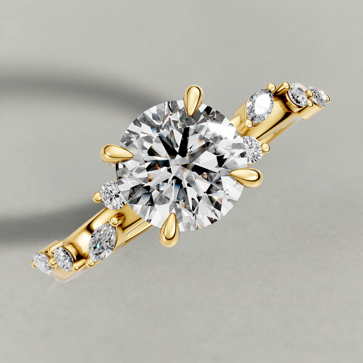 Beaded Diamond Shoulder Engagement Ring (72249) in Yellow Gold from top 3/4 angle