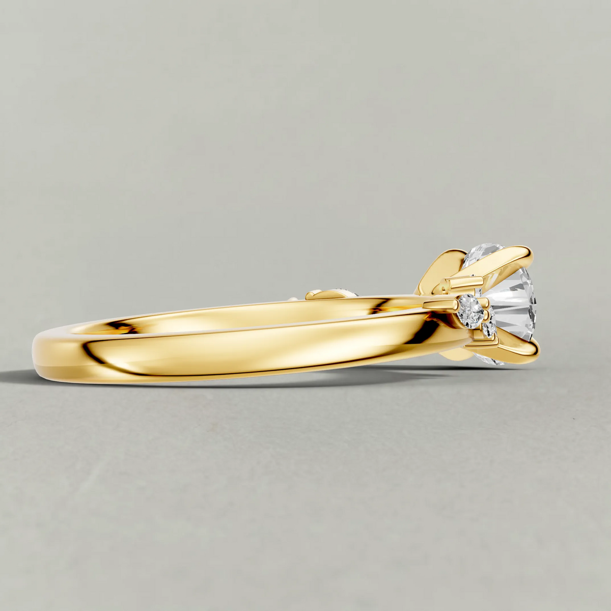 Beaded Diamond Shoulder Engagement Ring (72249) in Yellow Gold from back angle