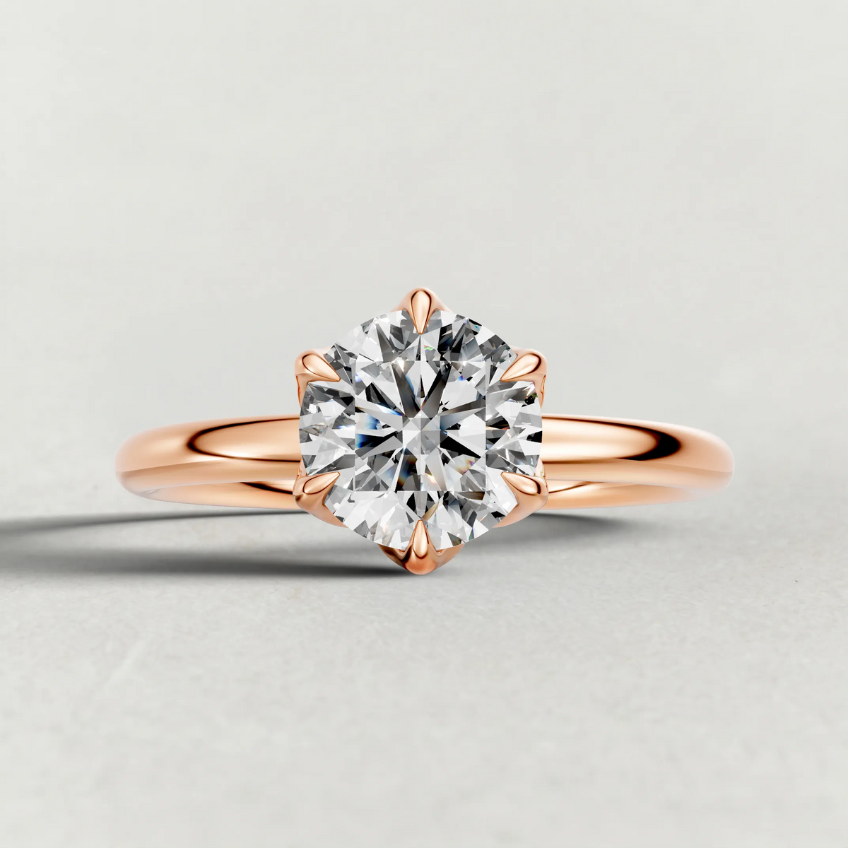 Open Basket Solitaire Engagement Ring (72255) in Rose Gold zoomed in on diamond