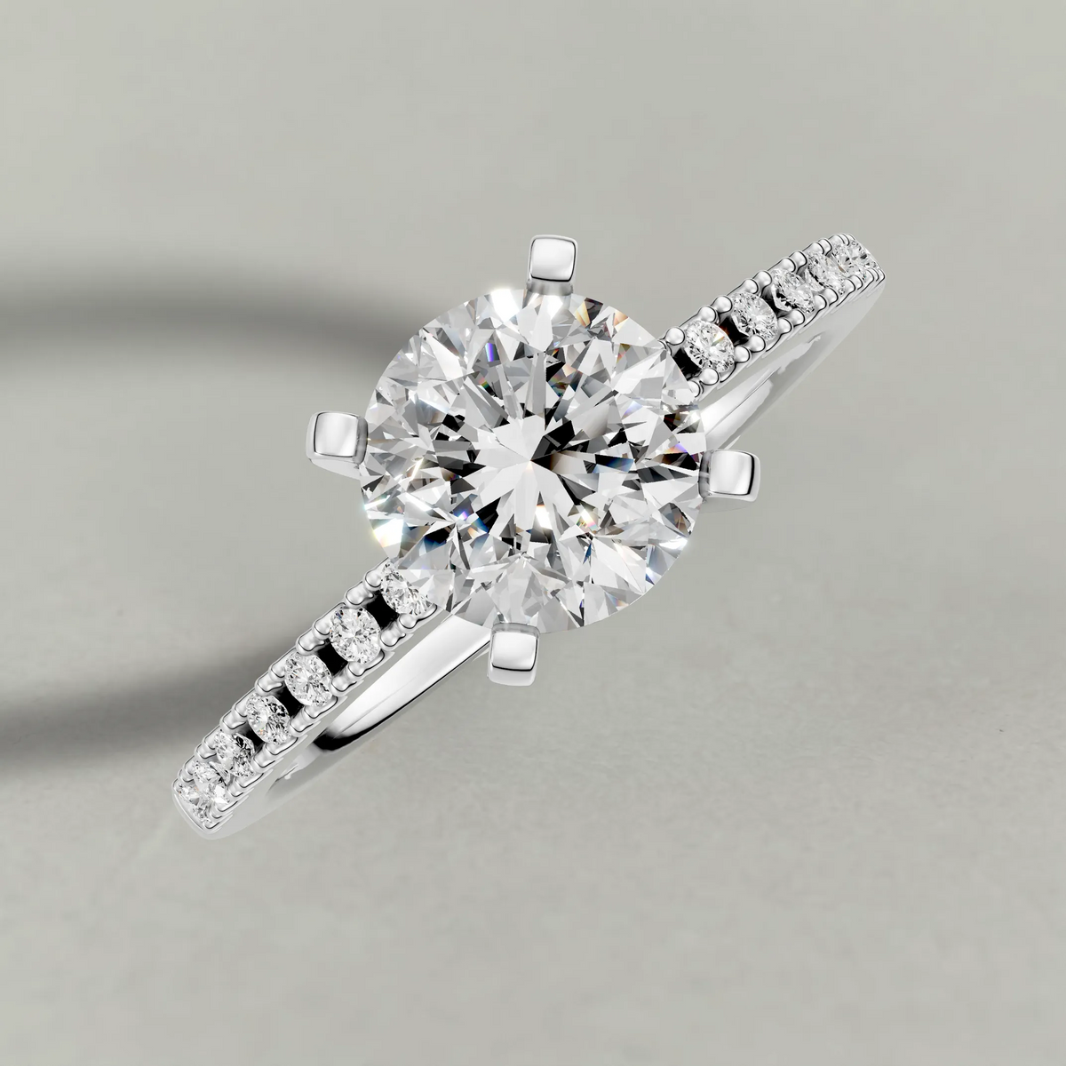 Tapered Pavé Shoulder Engagement Ring (7504) in Platinum from top 3/4 angle