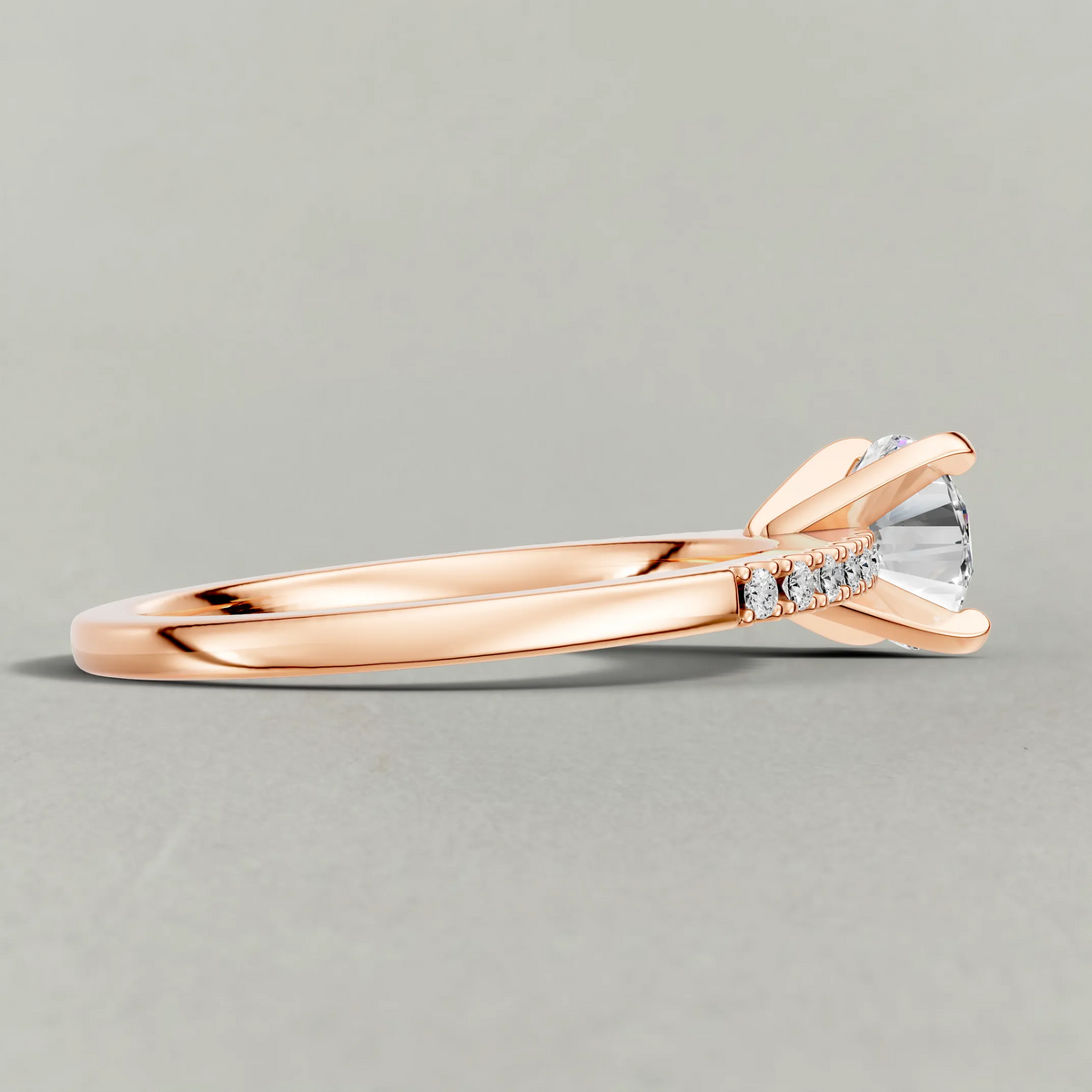 Tapered Pavé Shoulder Engagement Ring (7504) in Rose Gold from back angle