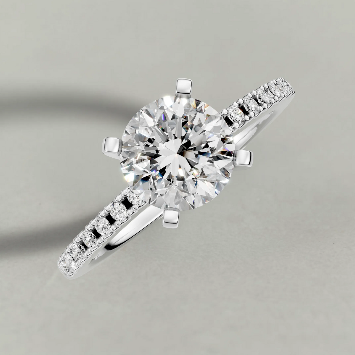 Tapered Pavé Shoulder Engagement Ring (7504) in White Gold from top 3/4 angle